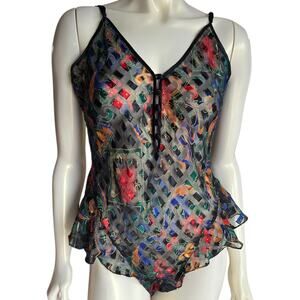 Vintage Victorias Secret Floral Sheer Camisole Teddy Size L